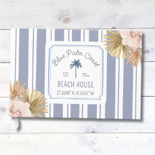 Beach House Blue Stripes Coastal Boho Farmhouse Guest Book