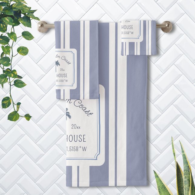 Beach House Blue Stripes Coastal Farmhouse Bath Towel Set (In situ)