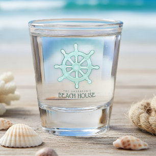 Beach House Boat Helm Aqua Blue ID623 Shot Glass