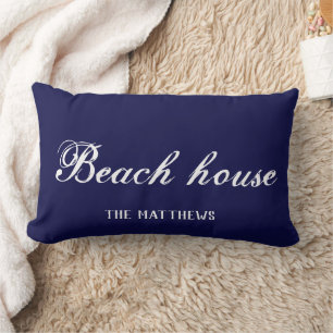 Beach House Boat Navy Blue Custom Coordinates  Lumbar Cushion