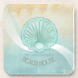 Beach House Clam Shell Aqua Blue ID623 Coaster