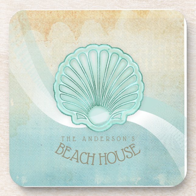 Beach House Clam Shell Aqua Blue ID623 Coaster (Front)