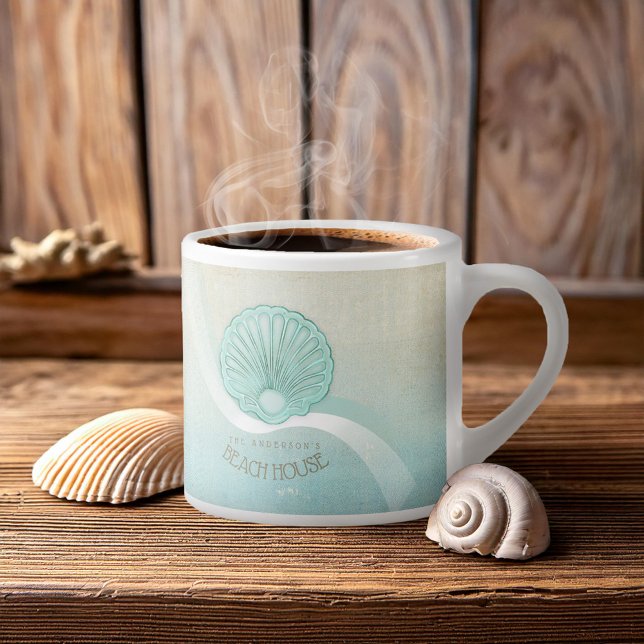 Beach House Clam Shell Aqua Blue ID623 Espresso Cup (Creator Uploaded)