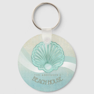 Beach House Clam Shell Aqua Blue ID623 Key Ring