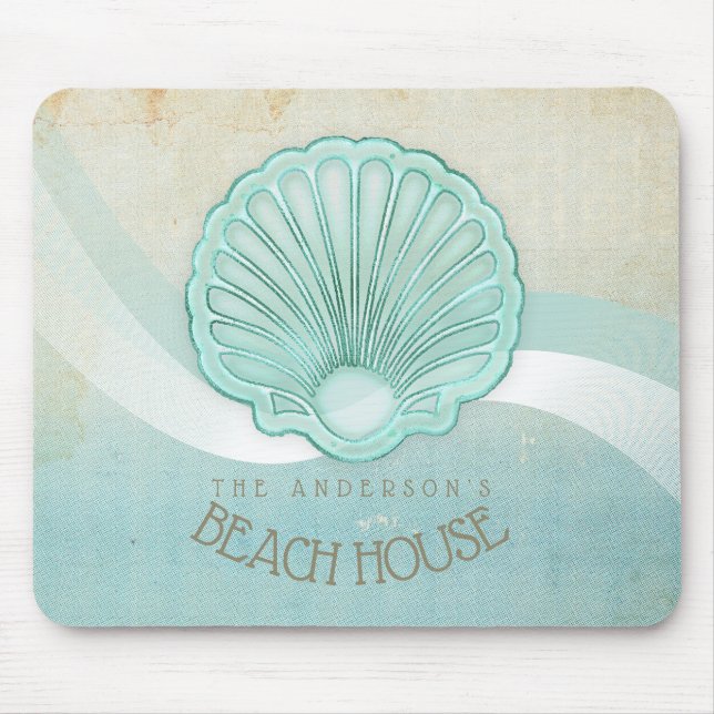 Beach House Clam Shell Aqua Blue ID623 Mouse Pad (Front)