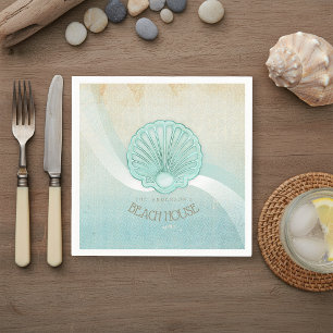 Beach House Clam Shell Aqua Blue ID623 Napkin