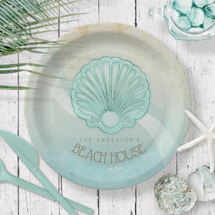 Beach House Clam Shell Aqua Blue ID623 Paper Plate