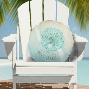 Beach House Clam Shell Aqua Blue ID623 Round Cushion