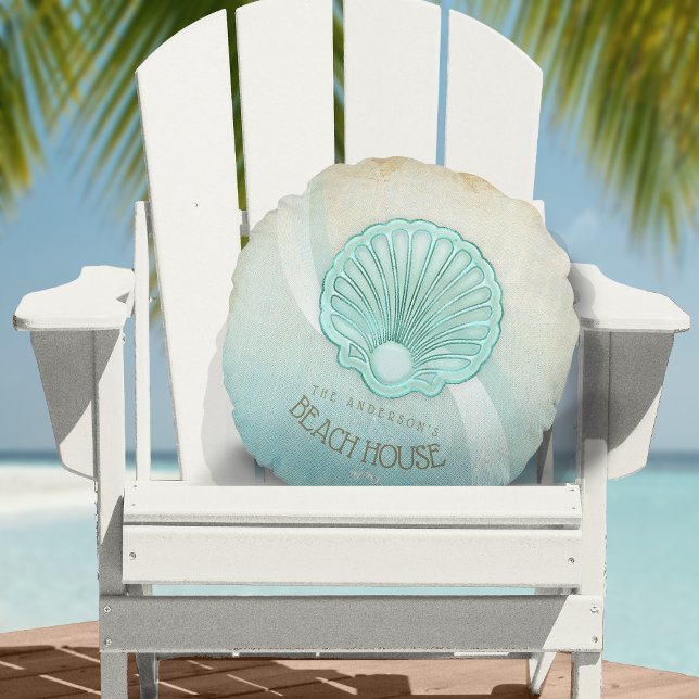Beach House Clam Shell Aqua Blue ID623 Round Cushion (Creator Uploaded)