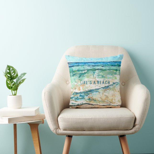 Beach House Coastal Artwork Life's A Beach Cushion (Beach House Coastal Artwork Life's A Beach Throw Pillow from Jenn Steffen, Jenn's Emporium. )