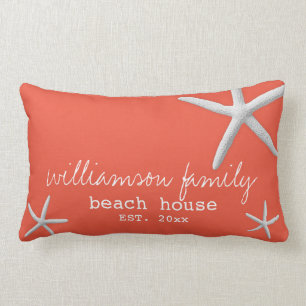Beach House Coastal Starfish Dark Coral Lumbar Cushion
