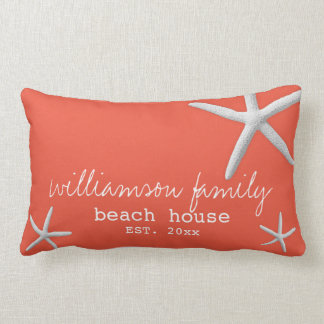 Beach House Coastal Starfish Dark Coral Lumbar Cushion