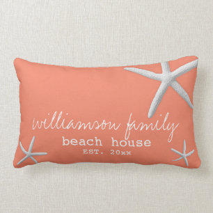 Beach House Coastal Starfish Light Coral Lumbar Cushion