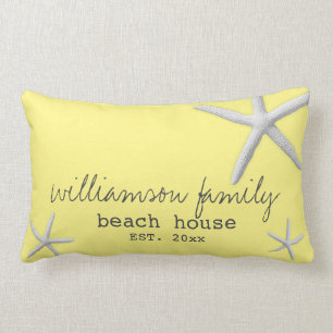 Beach House Coastal Starfish Yellow Grey Modern Lumbar Cushion