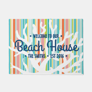 Beach House Coral Stripes Door Mat