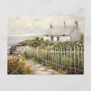 Beach House Cottage Seaside Fence Vacation Vintage Postcard