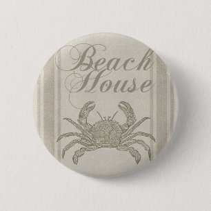 Beach House Crab Seashore Coastal Vintage 6 Cm Round Badge