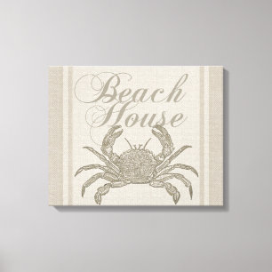 Beach House Crab Seashore Coastal Vintage Canvas Print