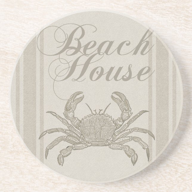 Beach House Crab Seashore Coastal Vintage Coaster (Front)