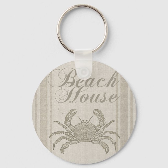 Beach House Crab Seashore Coastal Vintage Key Ring (Front)