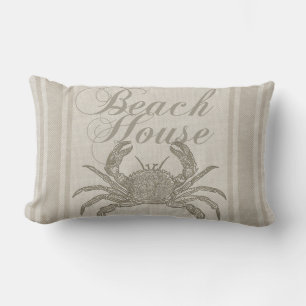 Beach House Crab Seashore Coastal Vintage Lumbar Cushion