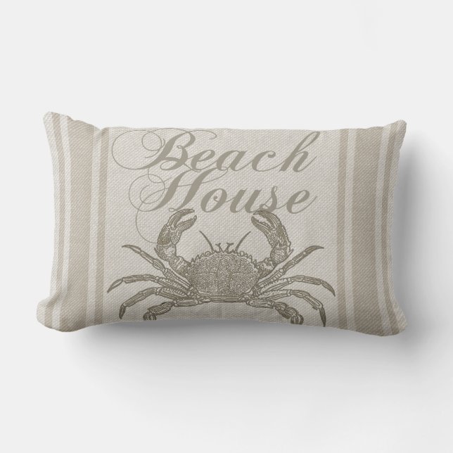 Beach House Crab Seashore Coastal Vintage Lumbar Cushion (Front)