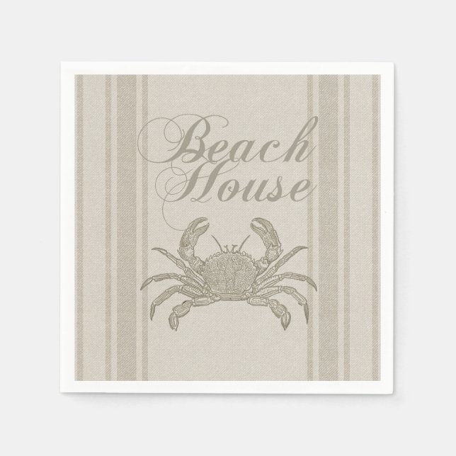 Beach House Crab Seashore Coastal Vintage Napkin (Front)