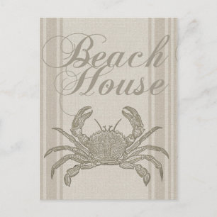 Beach House Crab Seashore Coastal Vintage Postcard
