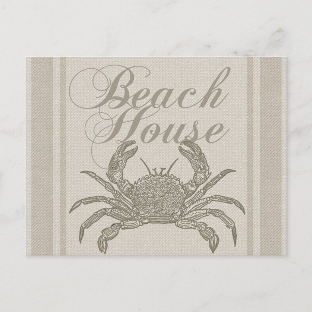 Beach House Crab Seashore Coastal Vintage Postcard (Front)