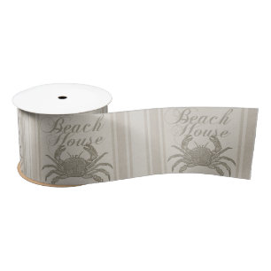 Beach House Crab Seashore Coastal Vintage Satin Ribbon