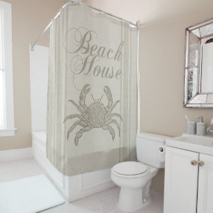 Beach House Crab Seashore Coastal Vintage Shower Curtain