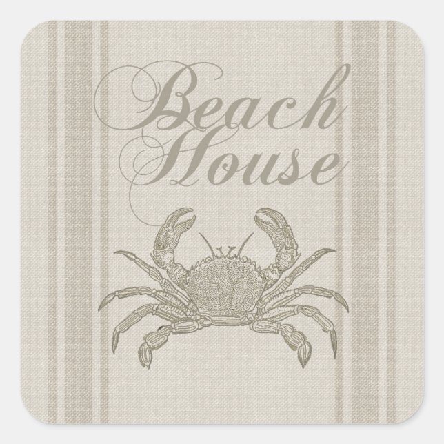 Beach House Crab Seashore Coastal Vintage Square Sticker (Front)