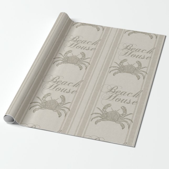 Beach House Crab Seashore Coastal Vintage Wrapping Paper (Unrolled)