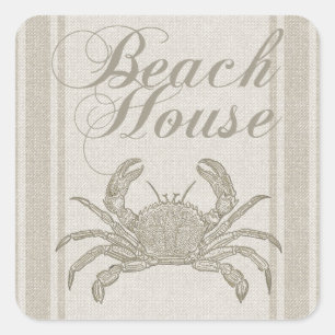 Beach House Crab Seashore Square Sticker