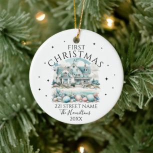 Beach House Custom Christmas Ceramic Ornament