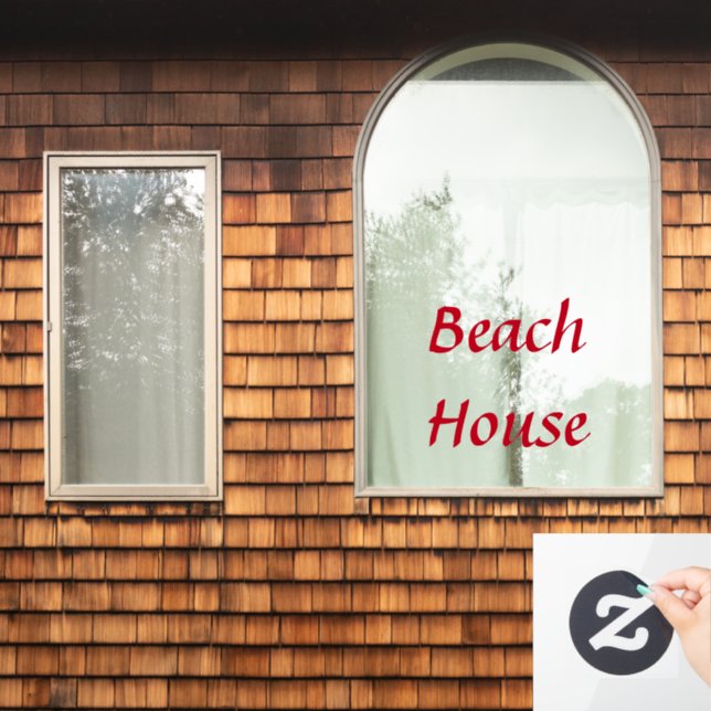 Beach House Custom Text Red Colourful Cute Home (Home Window)