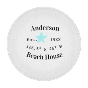 Beach house Date year custom coordinates add est. Cutting Board
