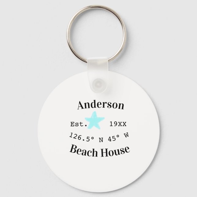 Beach house Date year custom coordinates add est. Key Ring (Front)