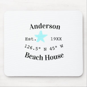 Beach house Date year custom coordinates add est. Mouse Pad