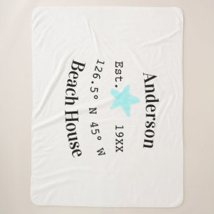 Beach house Date year custom coordinates add est. Sherpa Blanket