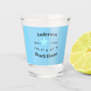 Beach house Date year custom coordinates add est. Shot Glass
