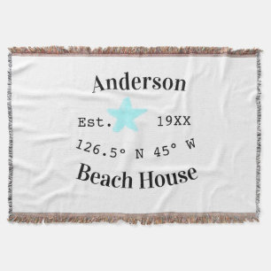 Beach house Date year custom coordinates add est. Throw Blanket