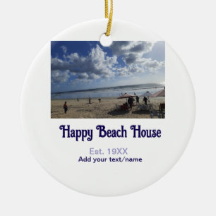 Beach house est. Add year photo latitude longitude Ceramic Ornament