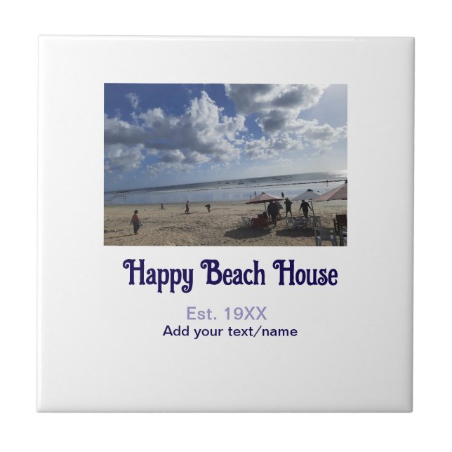 Beach house est. Add year photo latitude longitude Ceramic Tile (Front)