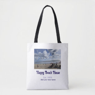 Beach house est. Add year photo latitude longitude Tote Bag
