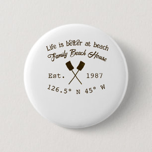 Beach house ets. Date year custom coordinates add 6 Cm Round Badge