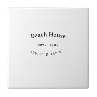 Beach house ets. Date year custom coordinates add Ceramic Tile