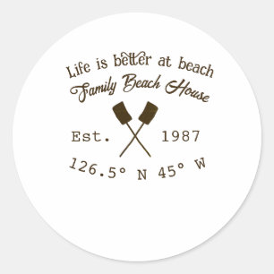 Beach house ets. Date year custom coordinates add  Classic Round Sticker
