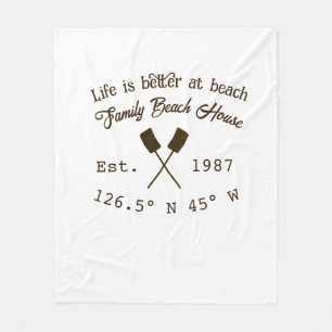 Beach house ets. Date year custom coordinates add Fleece Blanket