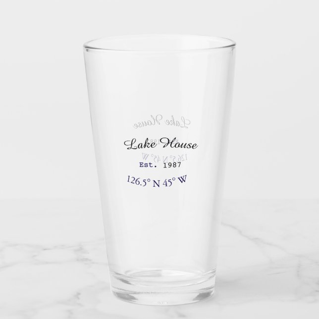 Beach house ets. Date year custom coordinates add Glass (Front)